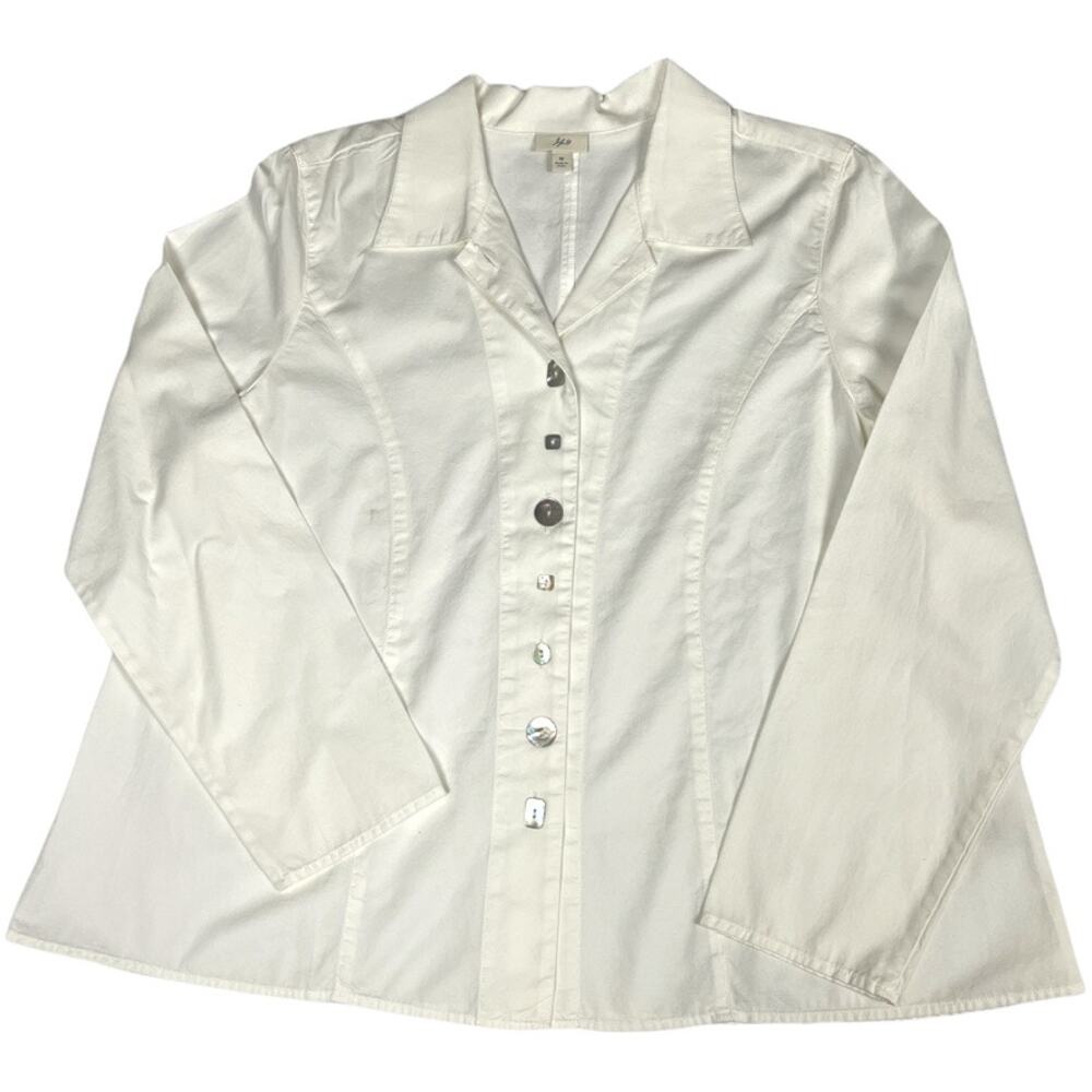 J. Jill Shirt Button Front Cotton Coastal Long Sleeve‎ Collared Top Women's M